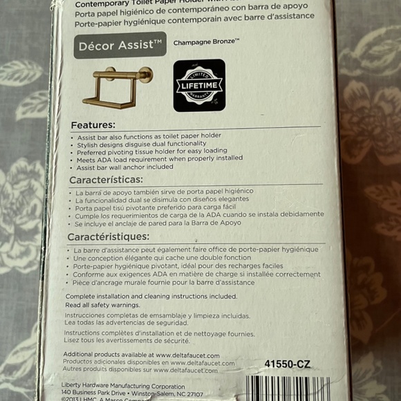 NEW Delta Combination Toilet Paper Holder with Grab Bar Champagne Bronze - Picture 3 of 3